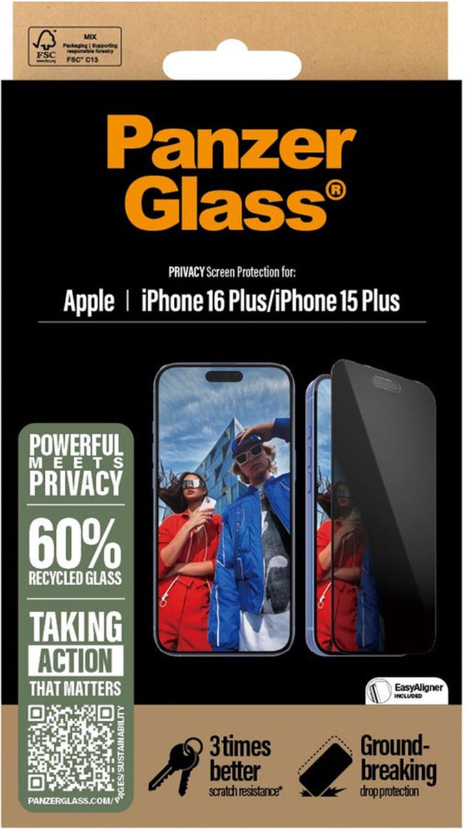 PanzerGlass Privacy Screen Protector iPhone 16 Plus | Ultra-Wide Fit