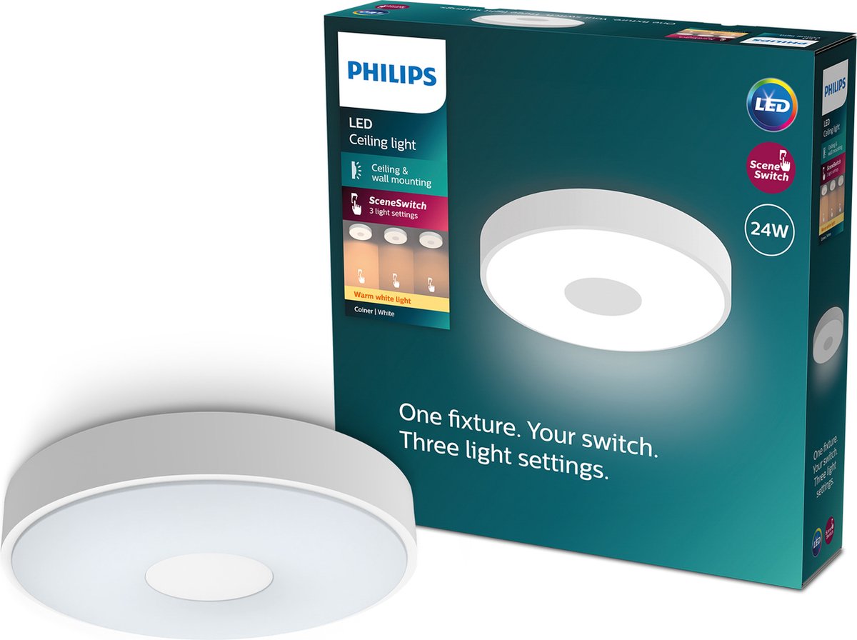 Philips Coiner loftslampe Ø394 mm, 24W, 2700K SceneSwitch, hvid