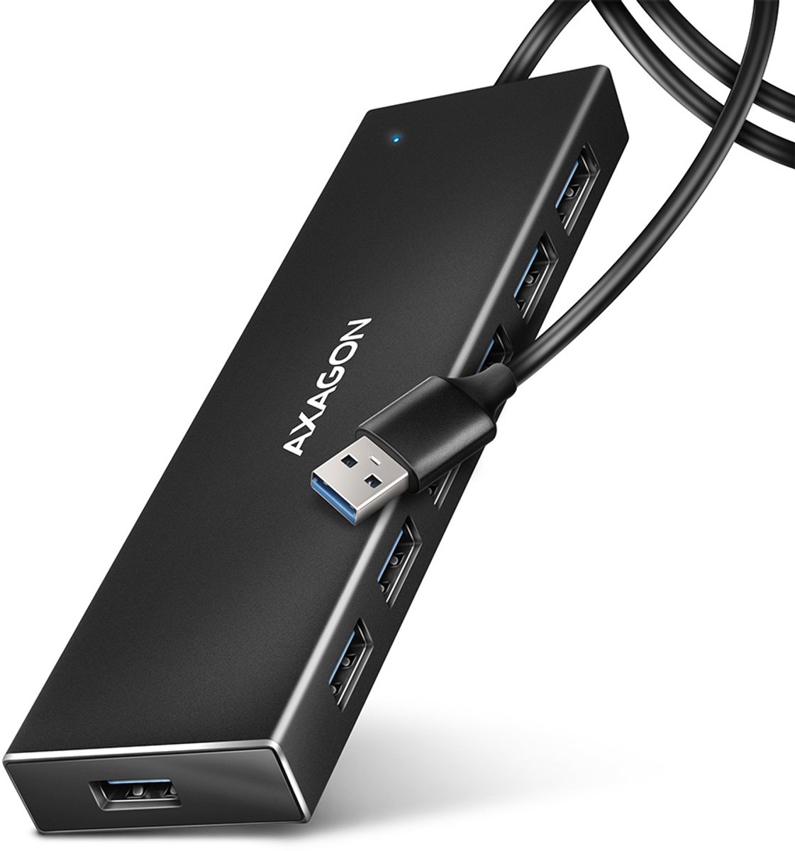 AXAGON SuperSpeed USB-A flad hub med 1 m kabel USB hub - USB 3.2 - 7 ports - Sort