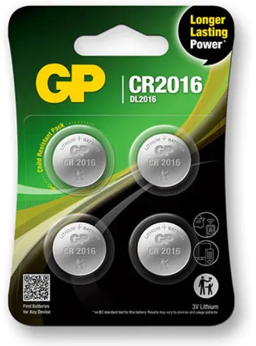 GP Batteri Lithium CR2016 Safety seal 4-pack