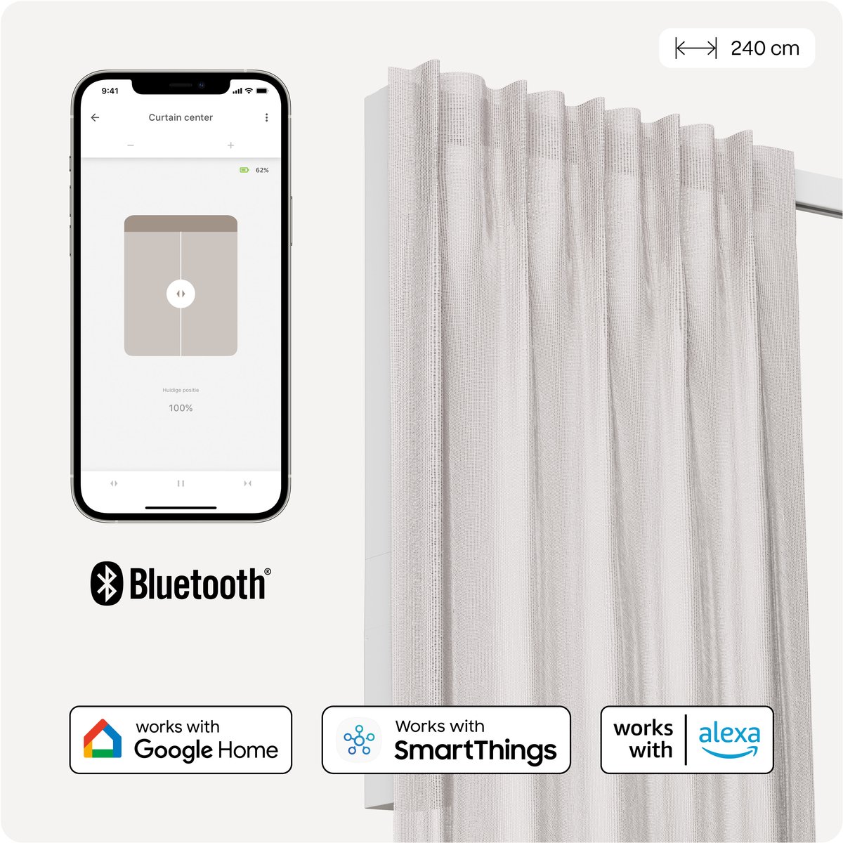 MotionBlinds Smart Curtain Rail Central opening 240cm