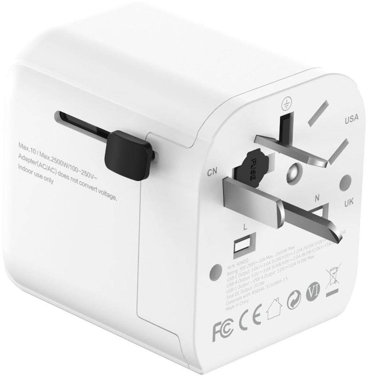 Gembird Grounded universal travel power adapter - 20W