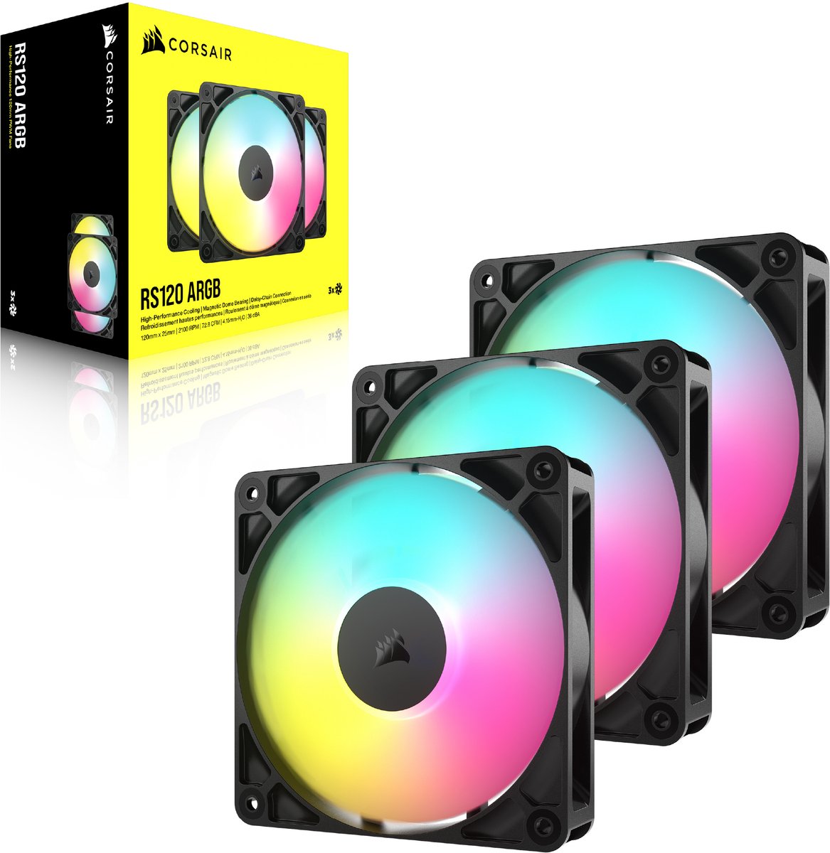 Corsair RS120 ARGB 3-pack - Kabinet køler - 120mm - Sort med RGB LED lys - 36 dBA
