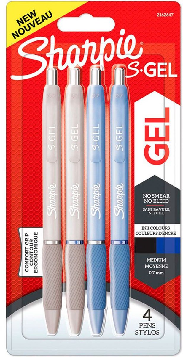 Sharpie S-Gel | Gelpenne | Medium spids (0.7mm) | Frost Blue & White Pearl hylstre | Sort & blåt blæk | 4 styk