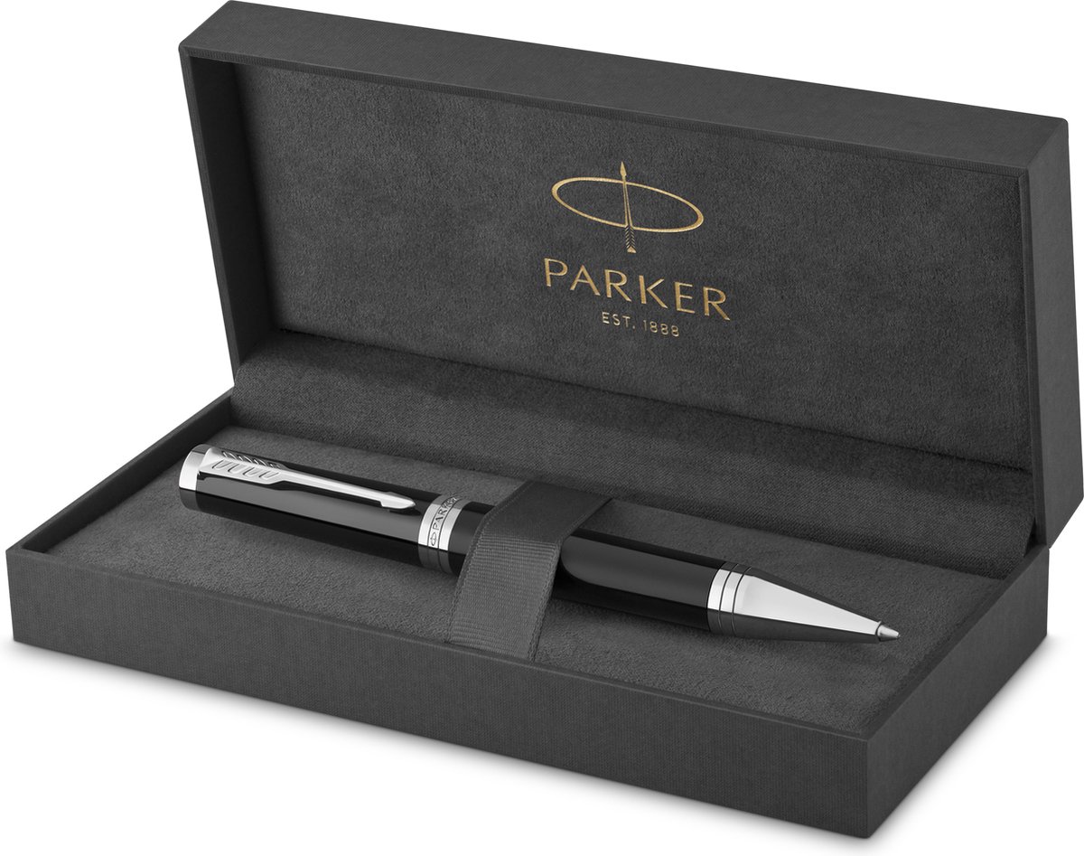 Parker Ingenuity kuglepen | Core Collection | Sort med kromkant | Medium Point med sort blæk | Gaveæske