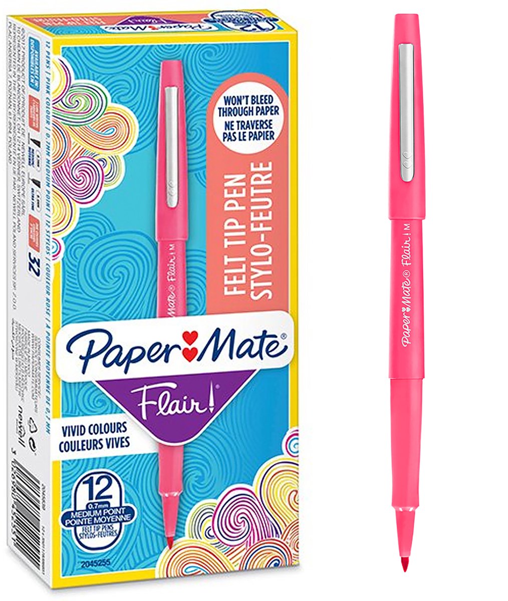 Paper Mate Flair Filtpenne | Mellempunkt (0,7 mm) | Lyserød | 12 Stk
