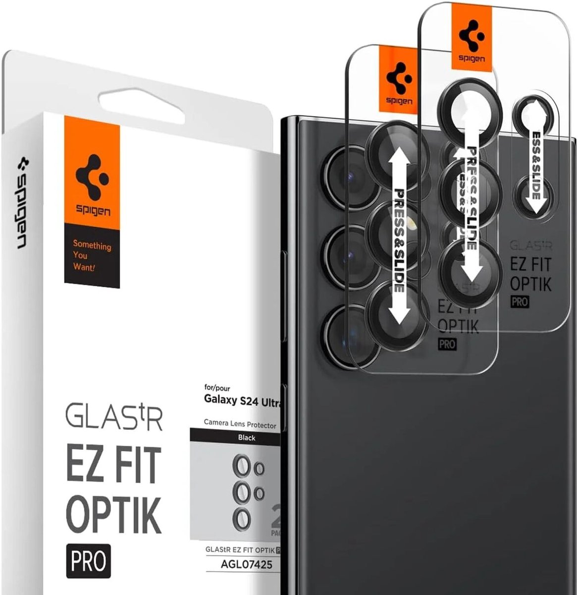 Spigen Glass tR EZ Fit Optik Pro 2 Pack - black - Samsung Galaxy S24 Ultra