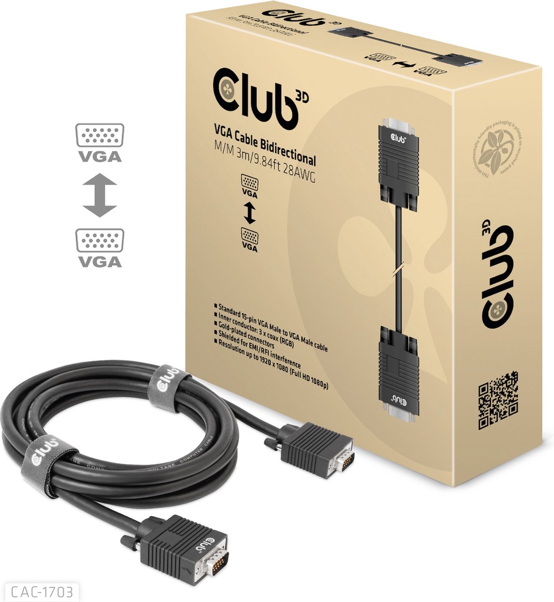 Club 3D - VGA cable - HD-15 (VGA) to HD-15 (VGA) - 3 m