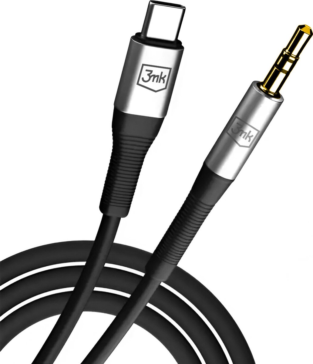 3mk AUX minijack 3.5 mm / USB-C cable - silver