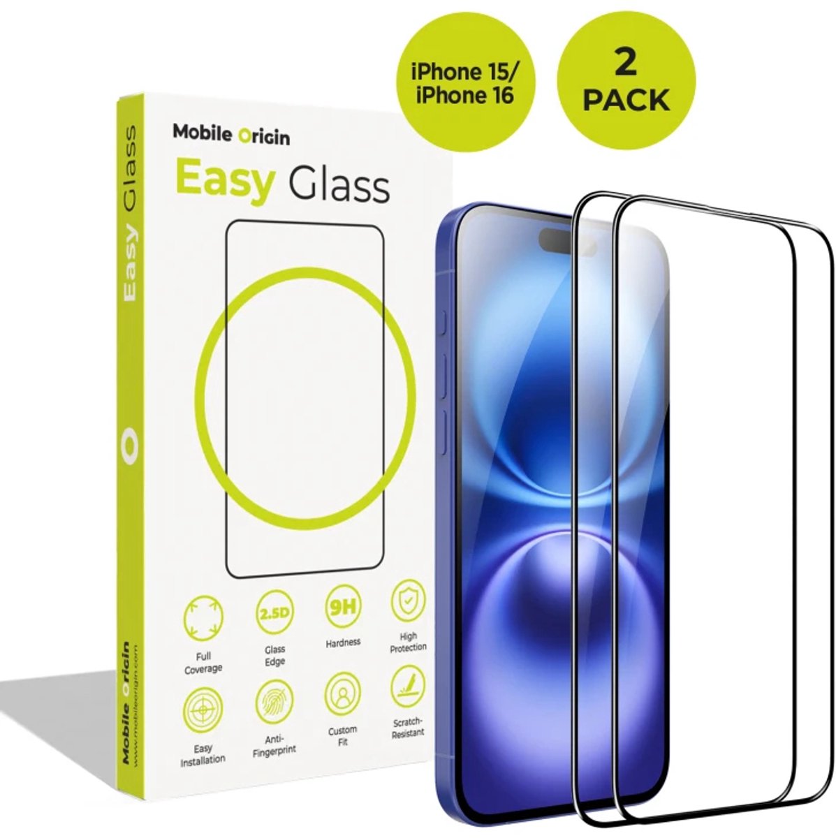 Mobile Origin EasyGlass iPhone 15/iPhone 16 - 2 pack