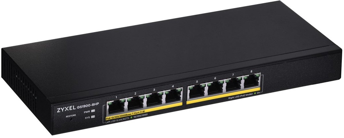ZyXEL GS1900-8HP 8-Port GbE Smart Managed Switch PoE+ (70W)