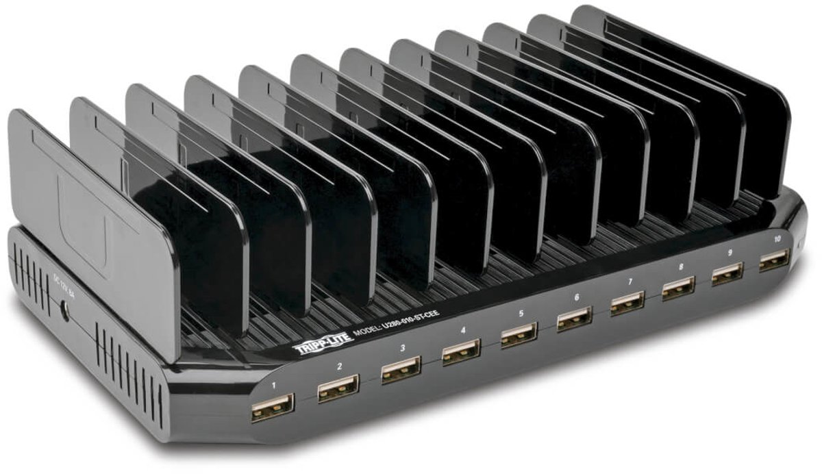 Tripp Lite 10-Port USB Charging Station with Adjustable Storage 12V 8A (96W) USB Charger Output Schuko Power Cord power adapter - 10 x 4 pin USB Type A - 96 Watt
