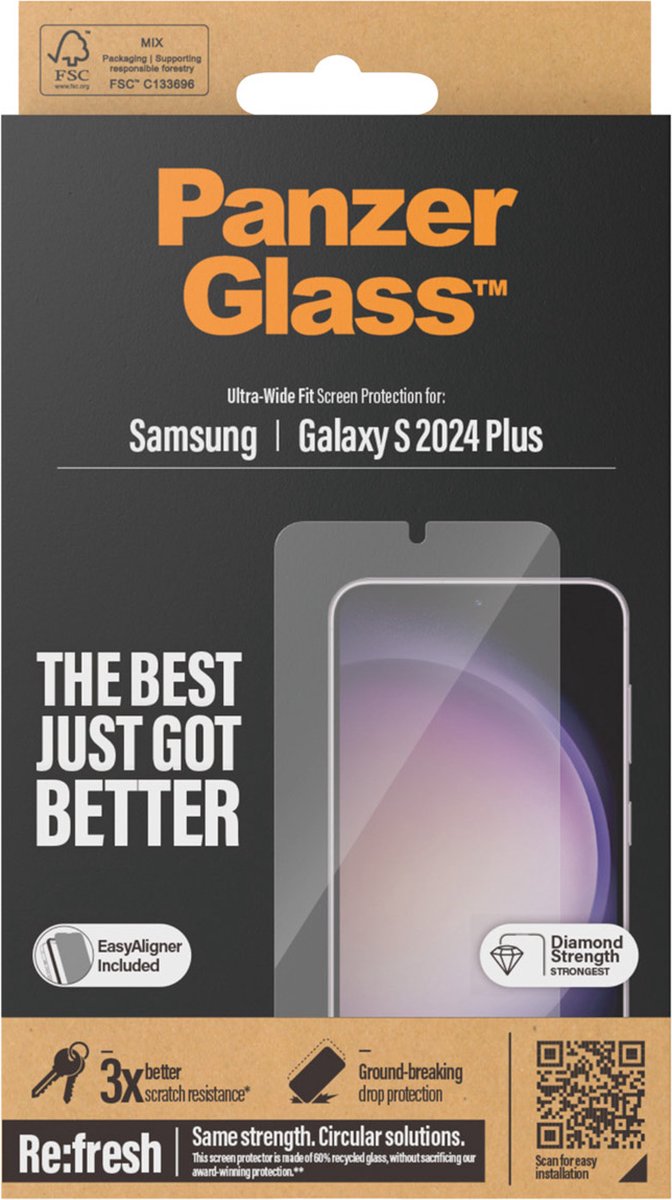 PanzerGlass Screen Protector Samsung Galaxy S24 Plus | Ultra-Wide Fit w. EasyAligner