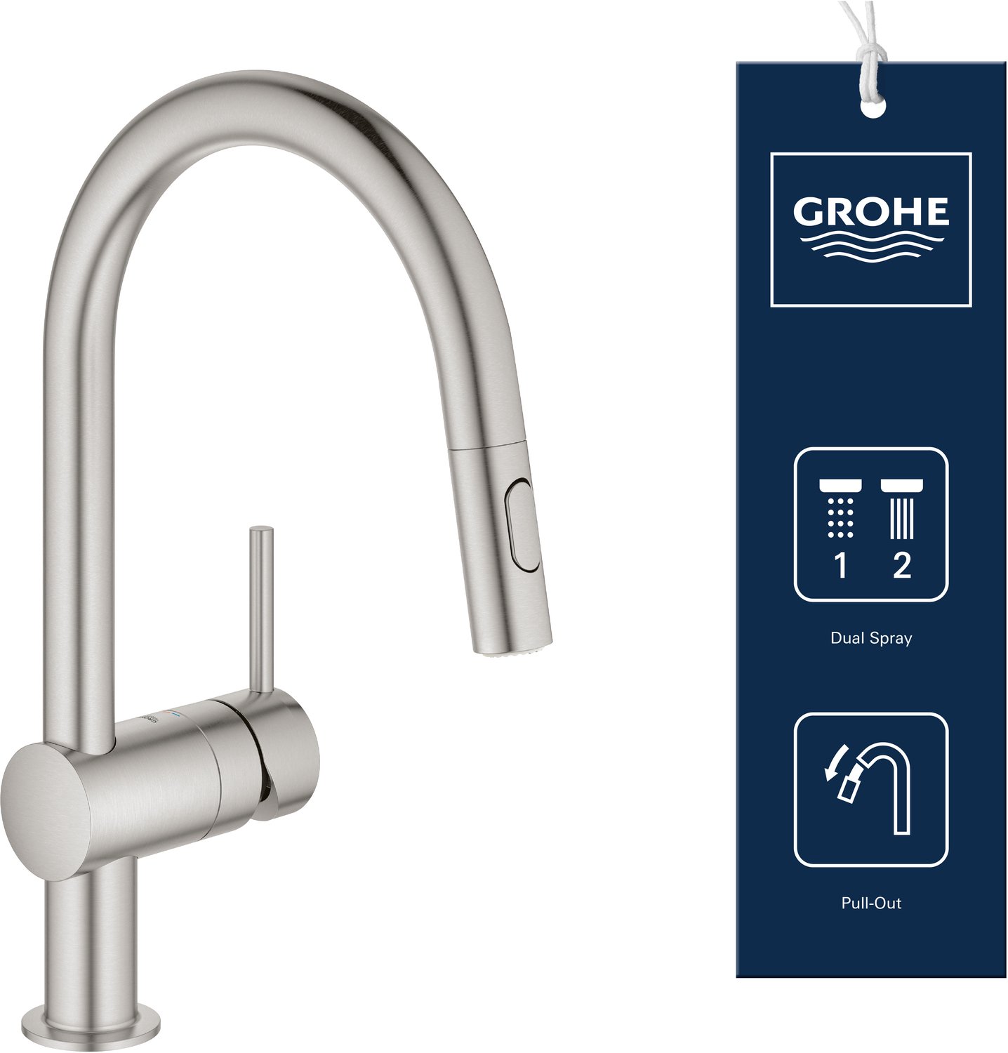 Grohe Minta Køkkenarmatur med udtræk, C-tud, Supersteel