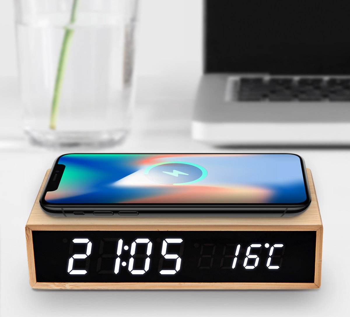 Mikamax Bamboo Wireless Charger Clock