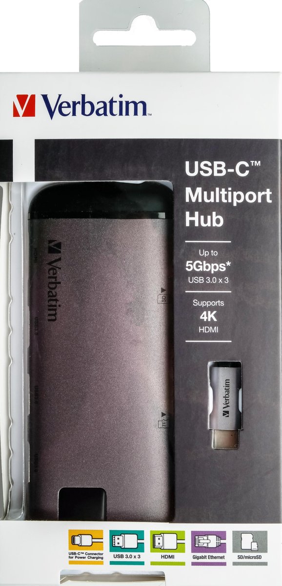 Verbatim USB-C Multiport Hub USB 3.0 | HDMI | Gigabit Ethernet | SD/microSD