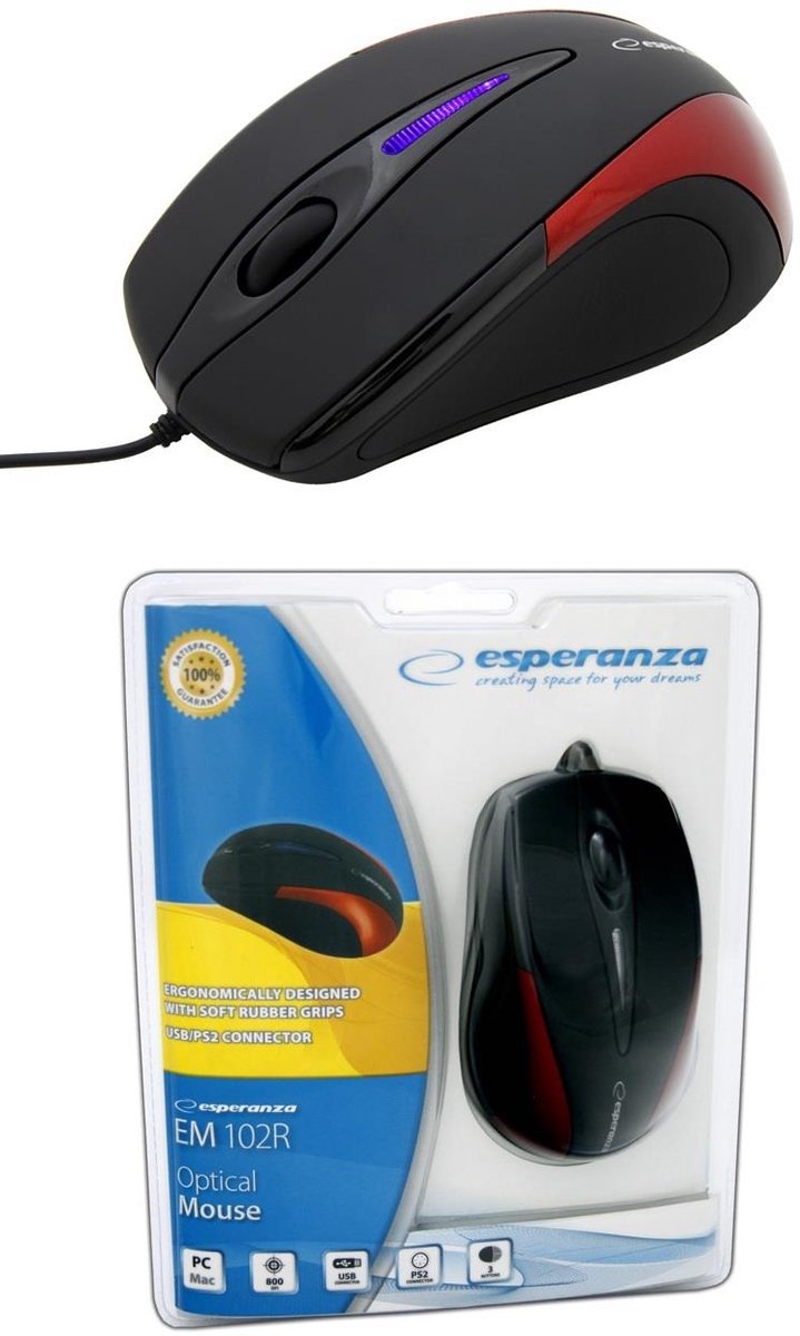Esperanza EM102R - mouse - USB - red - Mus - Optisk - 3 knapper - Rød