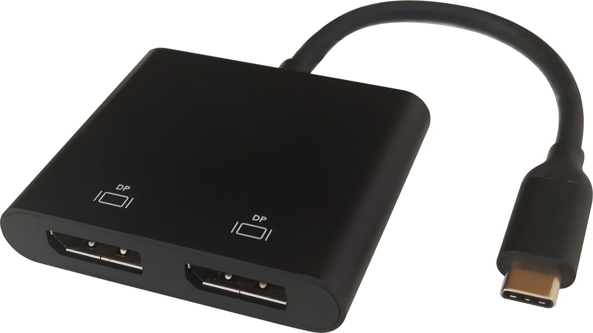 Deltaco USB-C MST HUB 2x 4K/60Hz DP x 2 black 0.1m USB hub - 4 ports - Sort