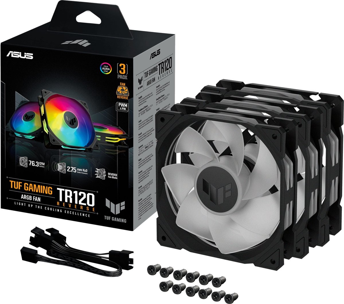 ASUS TUF GAMING TR120 REVERSE 3-pack - Kabinet køler - 120mm - Sort - 29 dBA