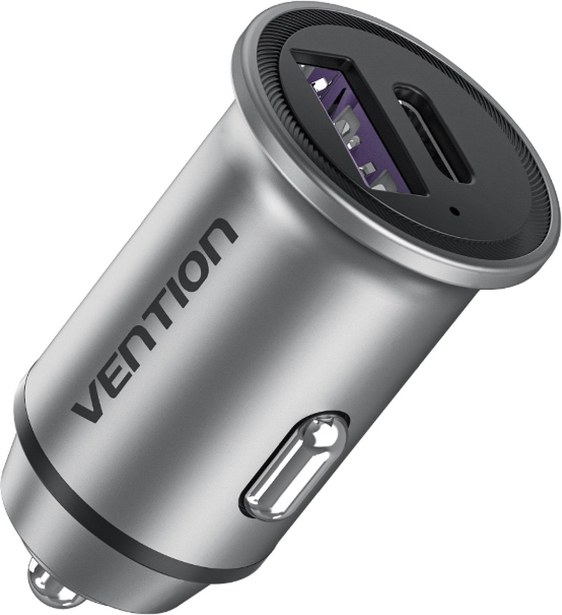 Vention Two-Port USB A+C(18/20) Car Charger Gray Mini Style Aluminium Alloy Type