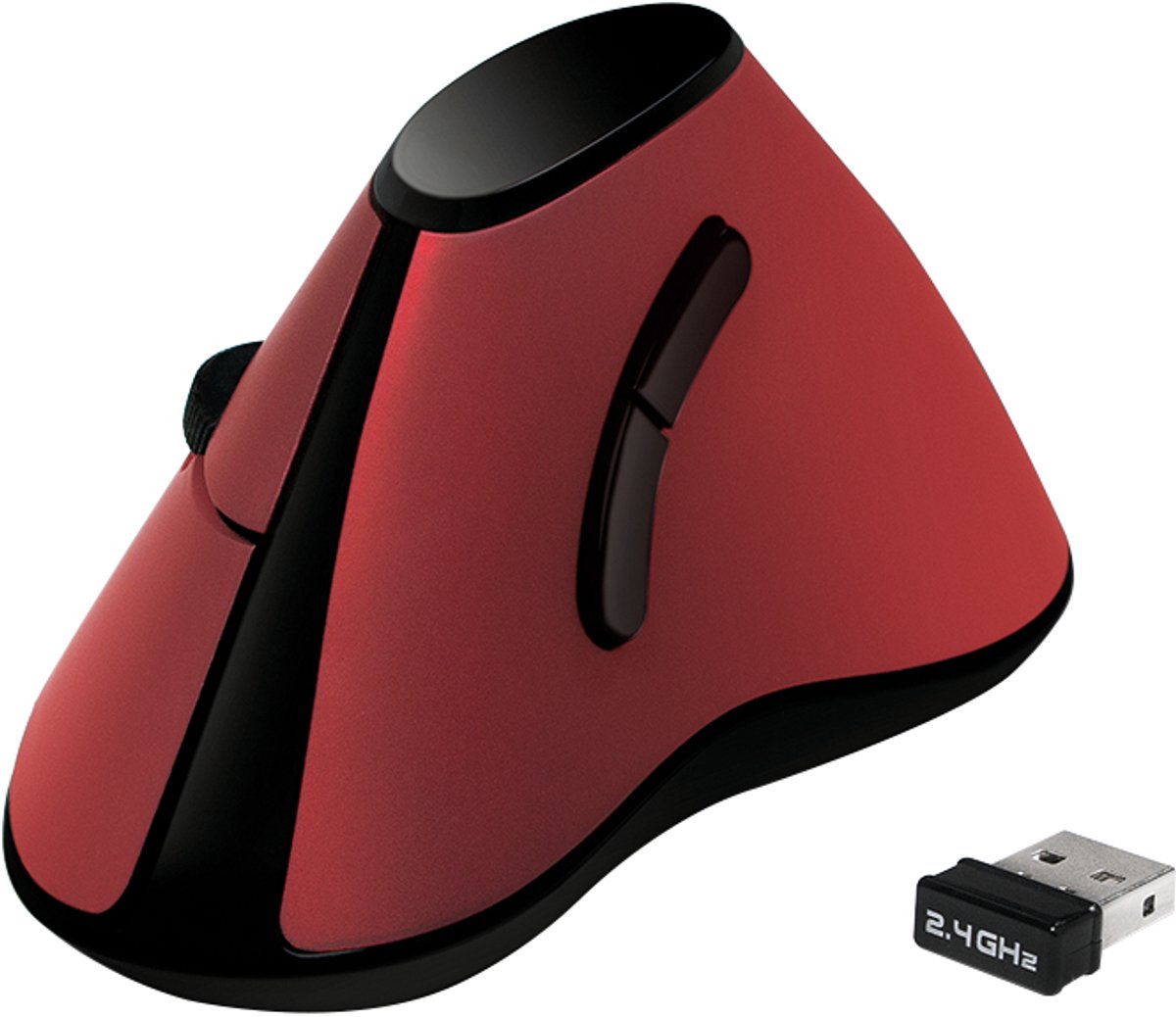 LogiLink Ergonomic vertical mouse wireless 2.4 GHz red - Vertical mouse - Optisk - 5 knapper - Rød