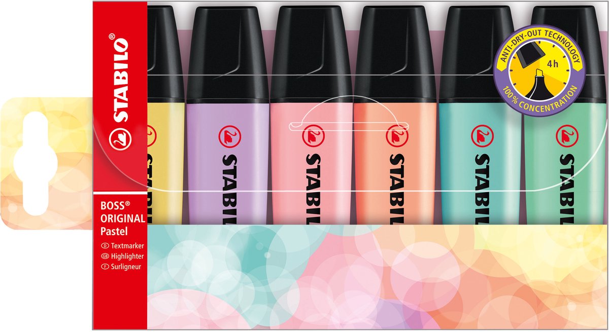 STABILO BOSS Pastel highlighter, sæt med 6 farver