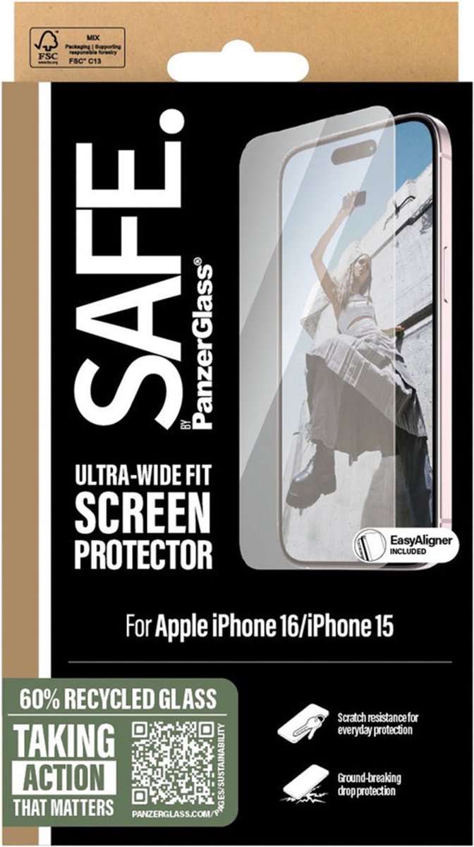 SAFE by PanzerGlass Screen Protector iPhone 16 | 15 | Ultra-Wide Fit