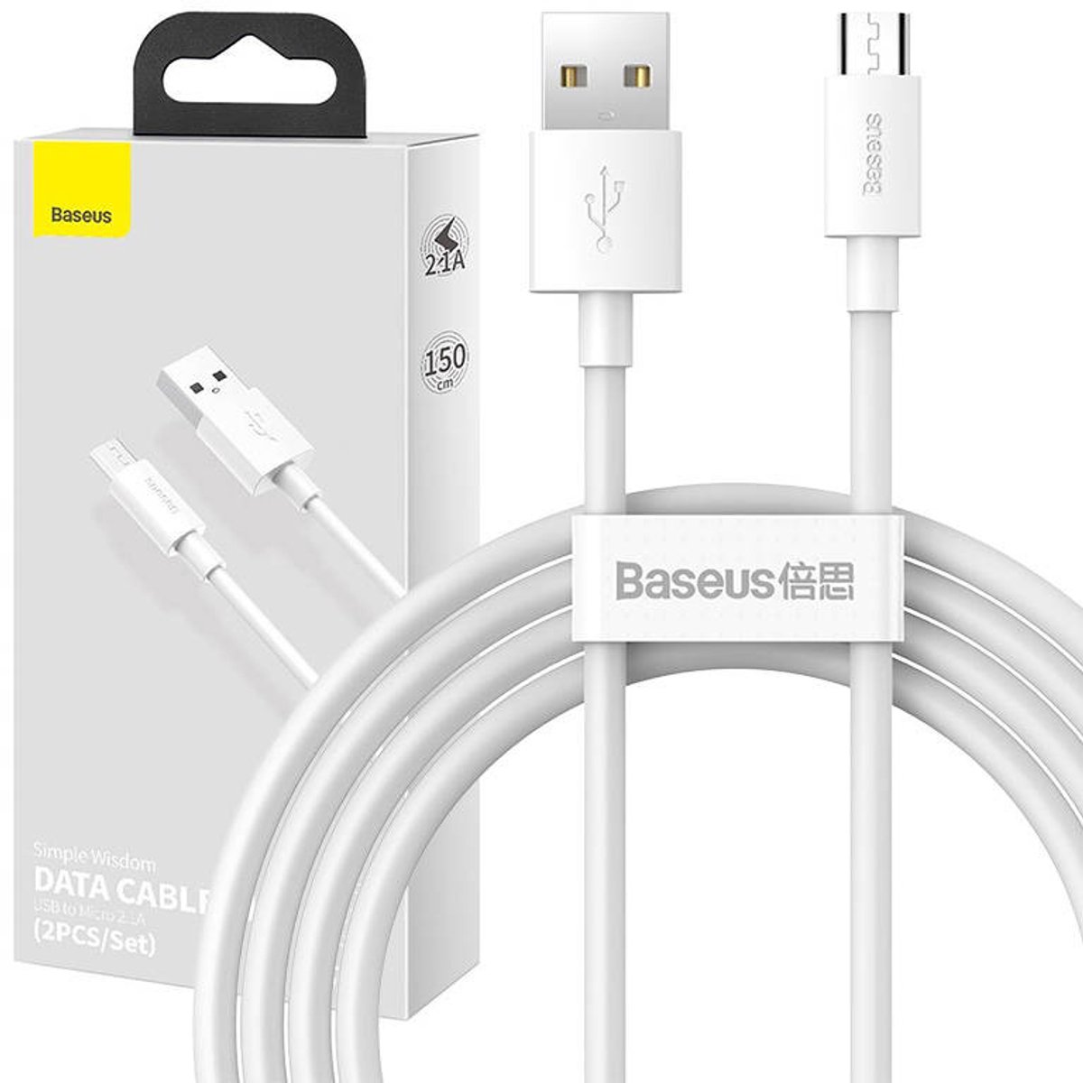 Baseus Simple Wisdom Data Cable Kit USB to Micro 2.1A (2PCS/Set) 1.5m White
