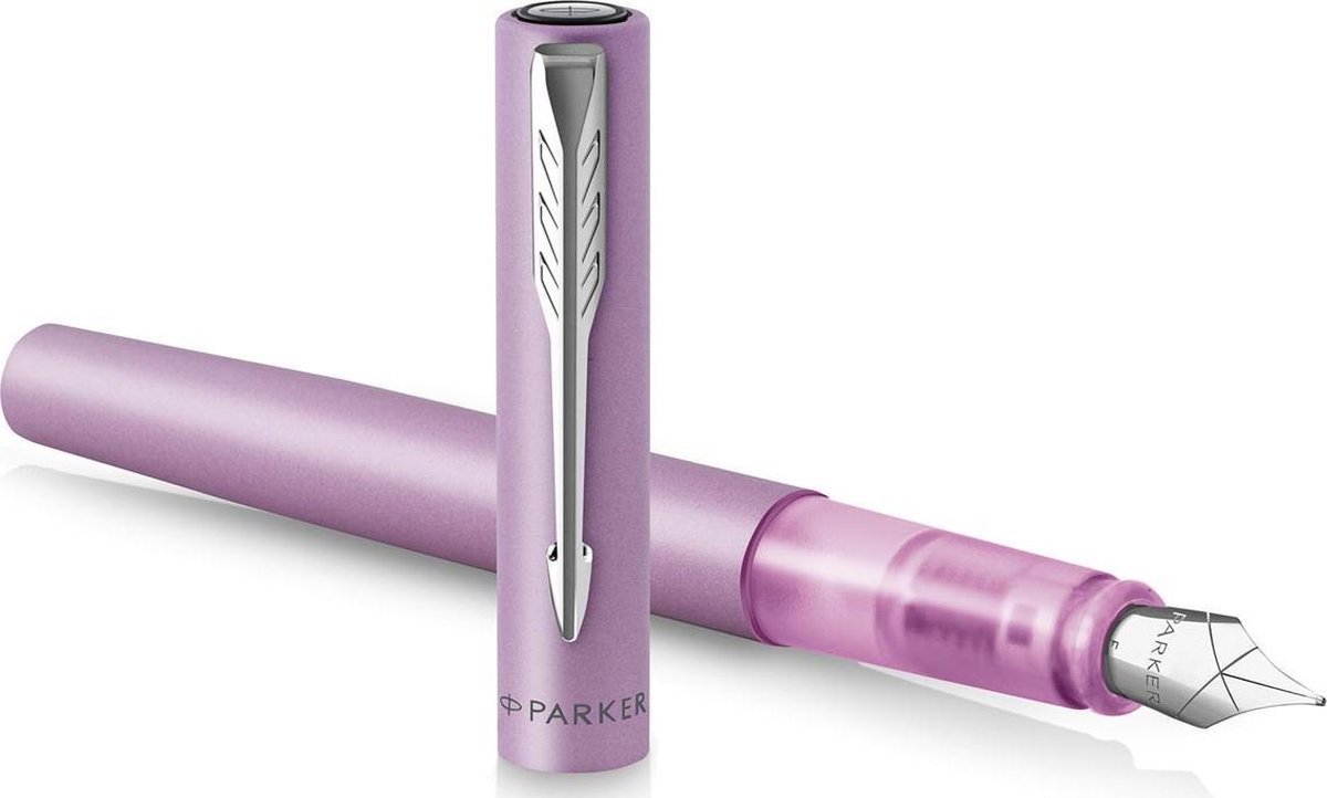 Parker Vector XL fyldepen | Metallisk lilla lak på messing | Medium spids med Blue Ink Refill | Gaveæske