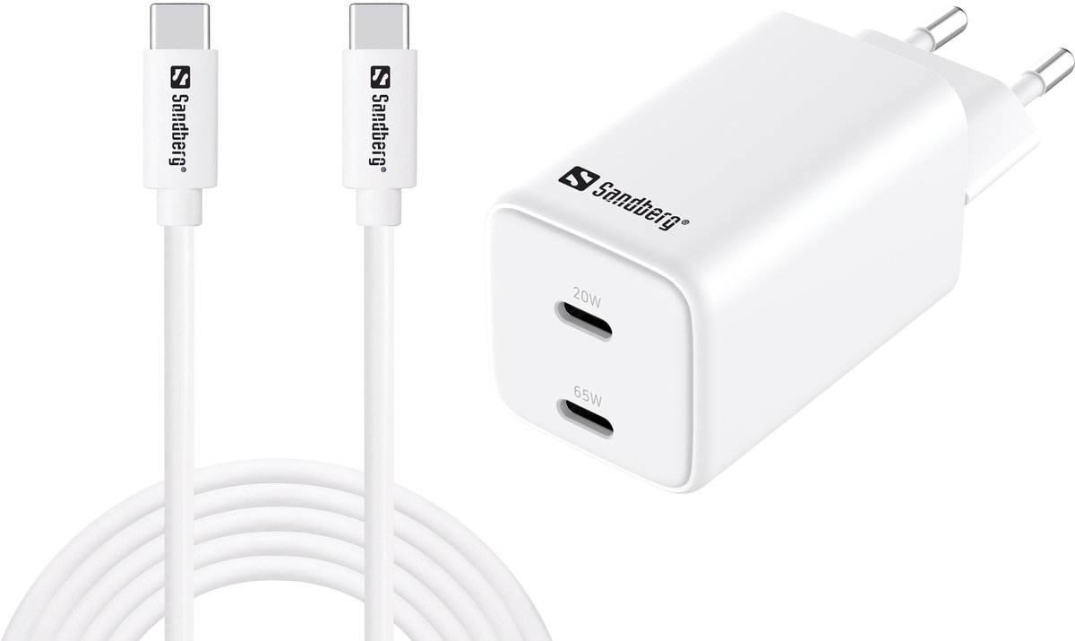 Sandberg AC Charger USB-C PD65W EU 3M - Dual-Port | GaN III | 65W | 3m Cable