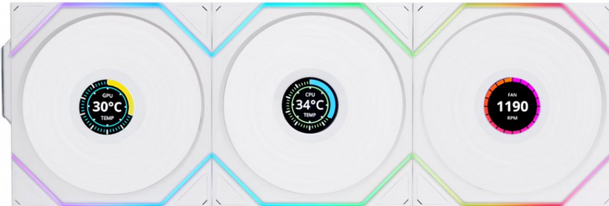 Lian Li UNI FAN TL Wireless LCD Reverse (3-pack) - Kabinet køler - 120mm - Hvid med RGB LED lys - 31 dBA