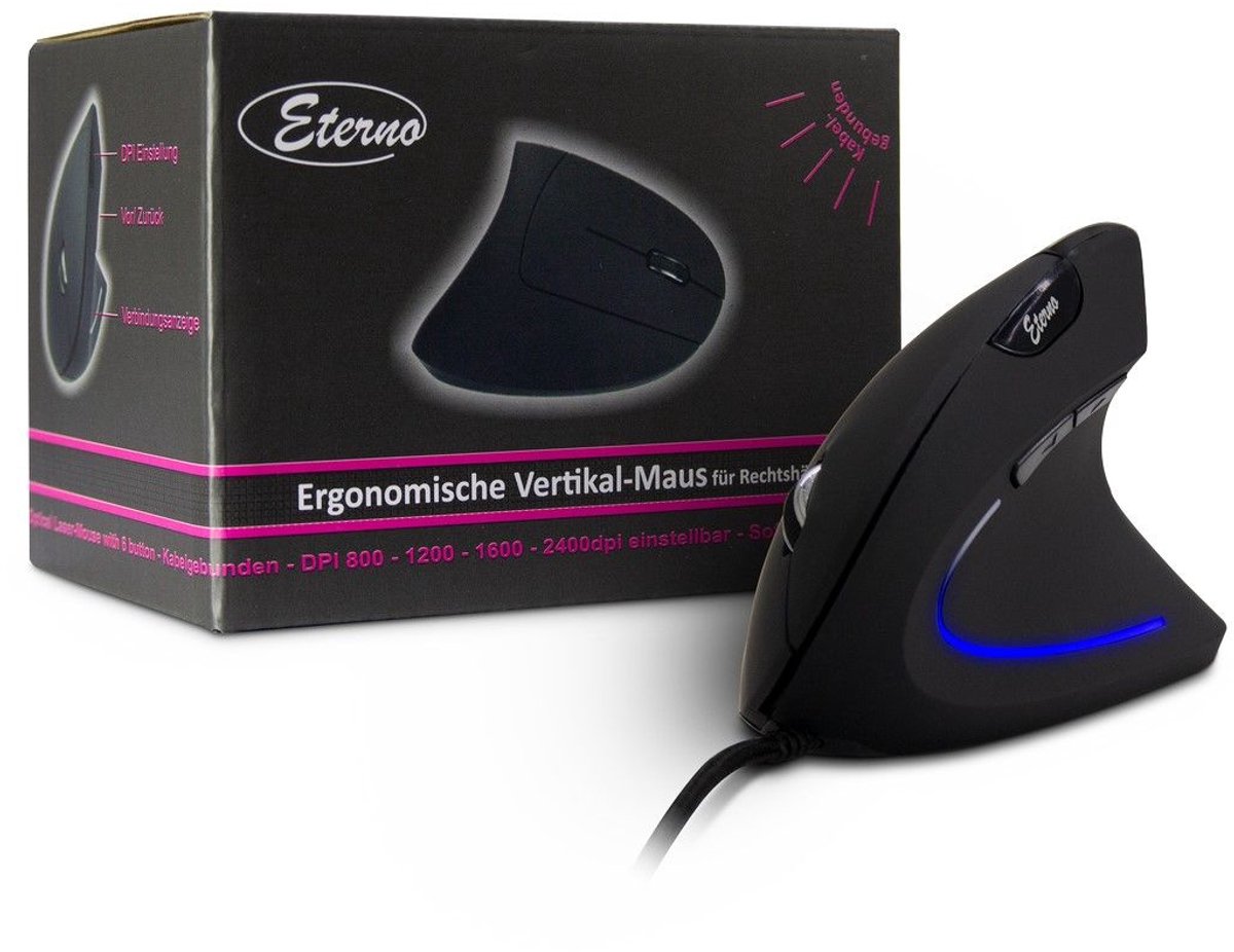 Inter-Tech Eterno KM-206WR - Vertical mouse - Optisk - 6 knapper - Sort