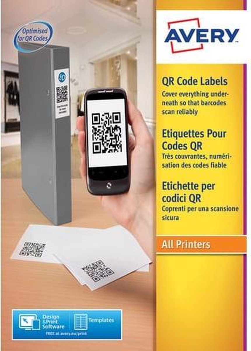 Avery QR-kodeetiketter, 35 x 35 mm, 875 Etiketter, Hvid