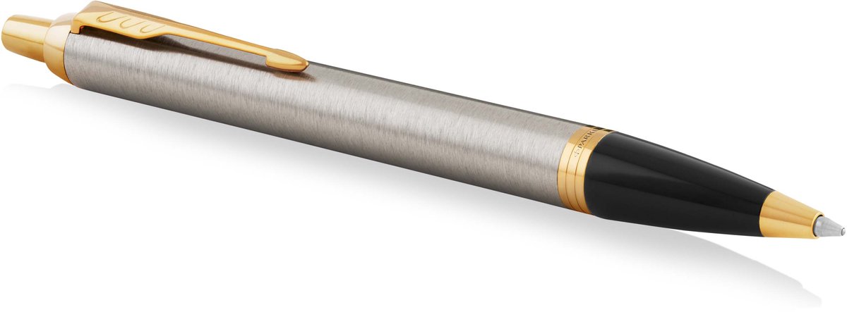 Parker IM-kuglepen | børstet metal | medium spids med blå blæk | gaveæske