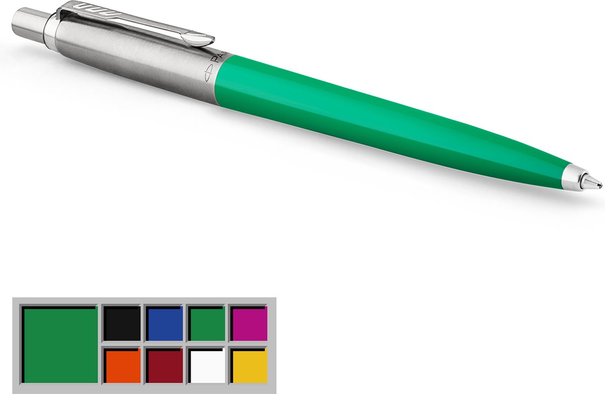 Parker Jotter Originals-kuglepen, grøn lakering, medium spids, blå blæk, boblepakke