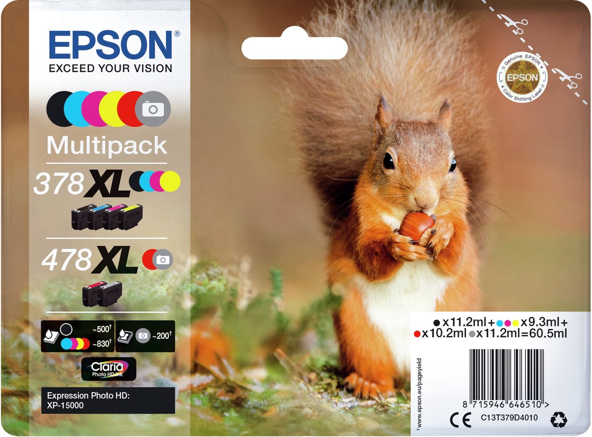 Epson 378XL / 478XL Multipack 6-Pack Ink (Grey Black Yellow Cyan Magenta Red)