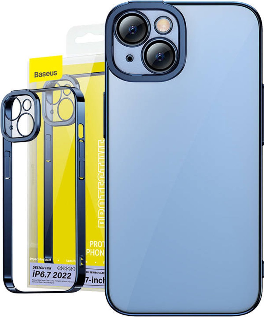 Baseus Glitter Transparent Case and Tempered Glass set for iPhone 14 Plus (blue)