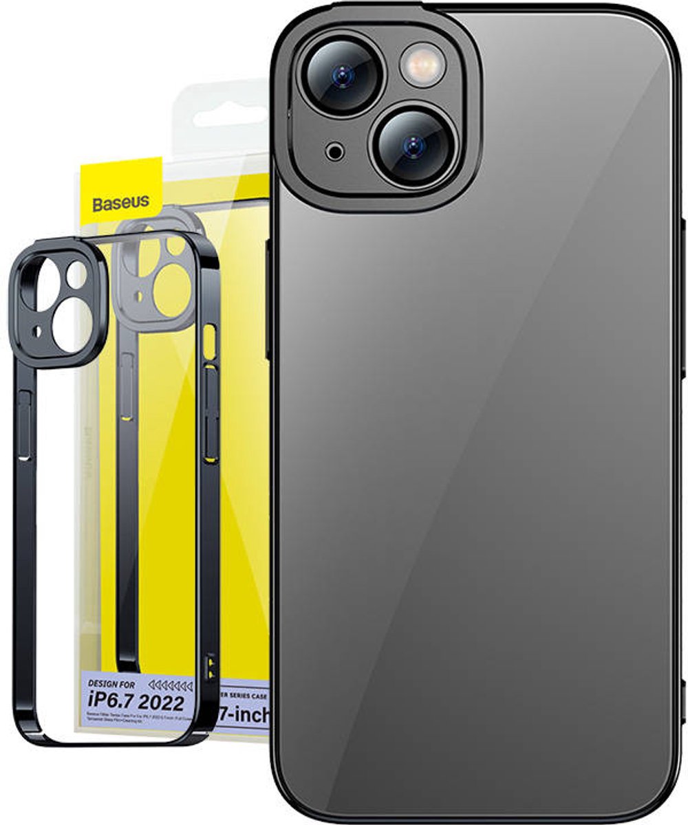 Baseus Glitter Transparent Case and Tempered Glass set for iPhone 14 Plus (black)