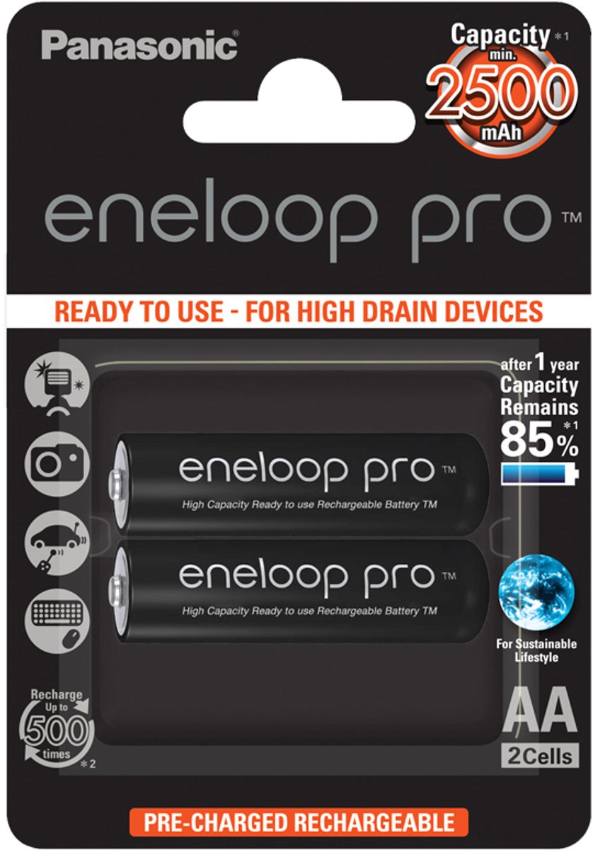 Panasonic eneloop pro BK-3HCDE/2BE - Battery 2 x AA type - NiMH - ( rechargeable ) - 2500 mAh