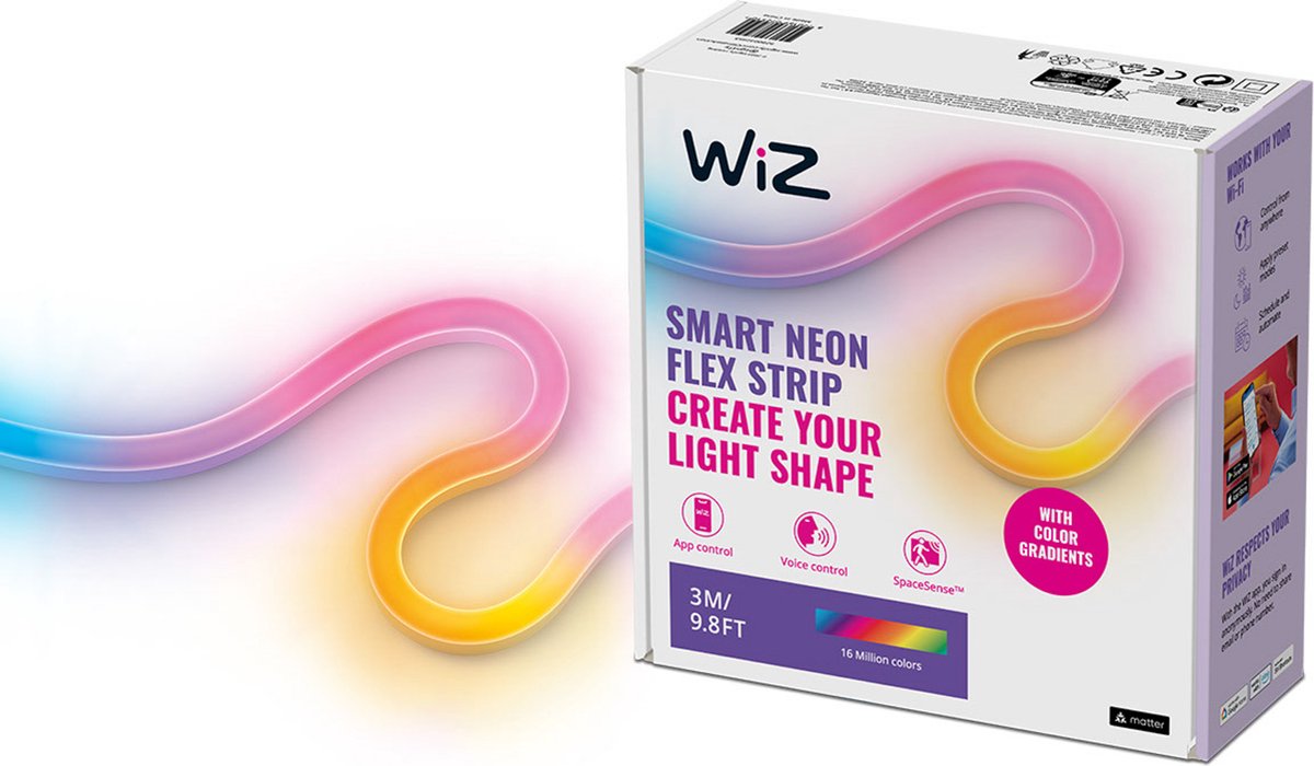 WiZ Smart Flexible Neon LED strip, 3 m, RGB og Justerbart hvidt lys