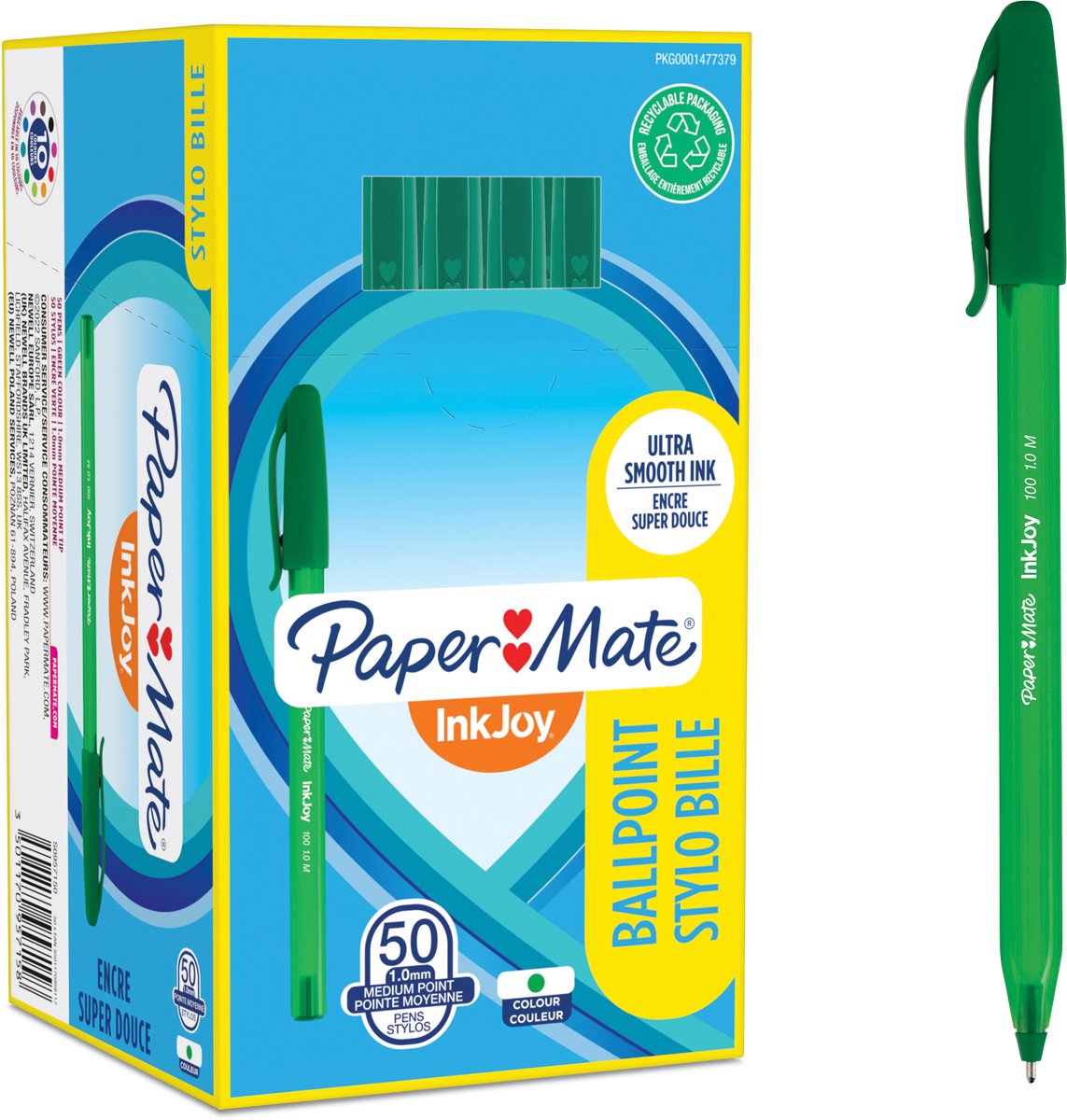 Paper Mate InkJoy 100ST Ballpoint Pens | Medium spids (1,0 mm) | Grøn | 50 styk