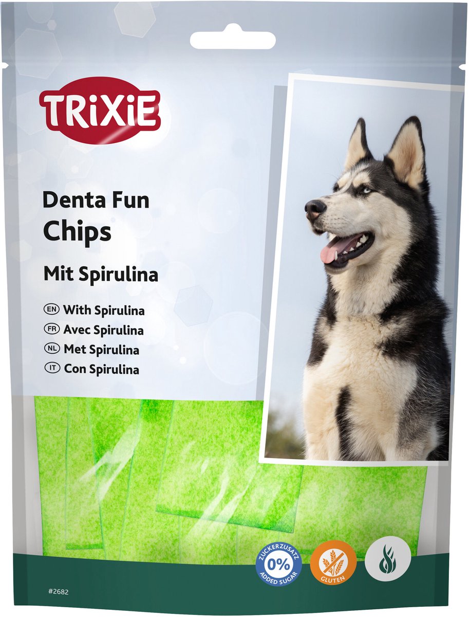 Trixie Denta Fun Spirulina Chewing Chips packaged 100 g