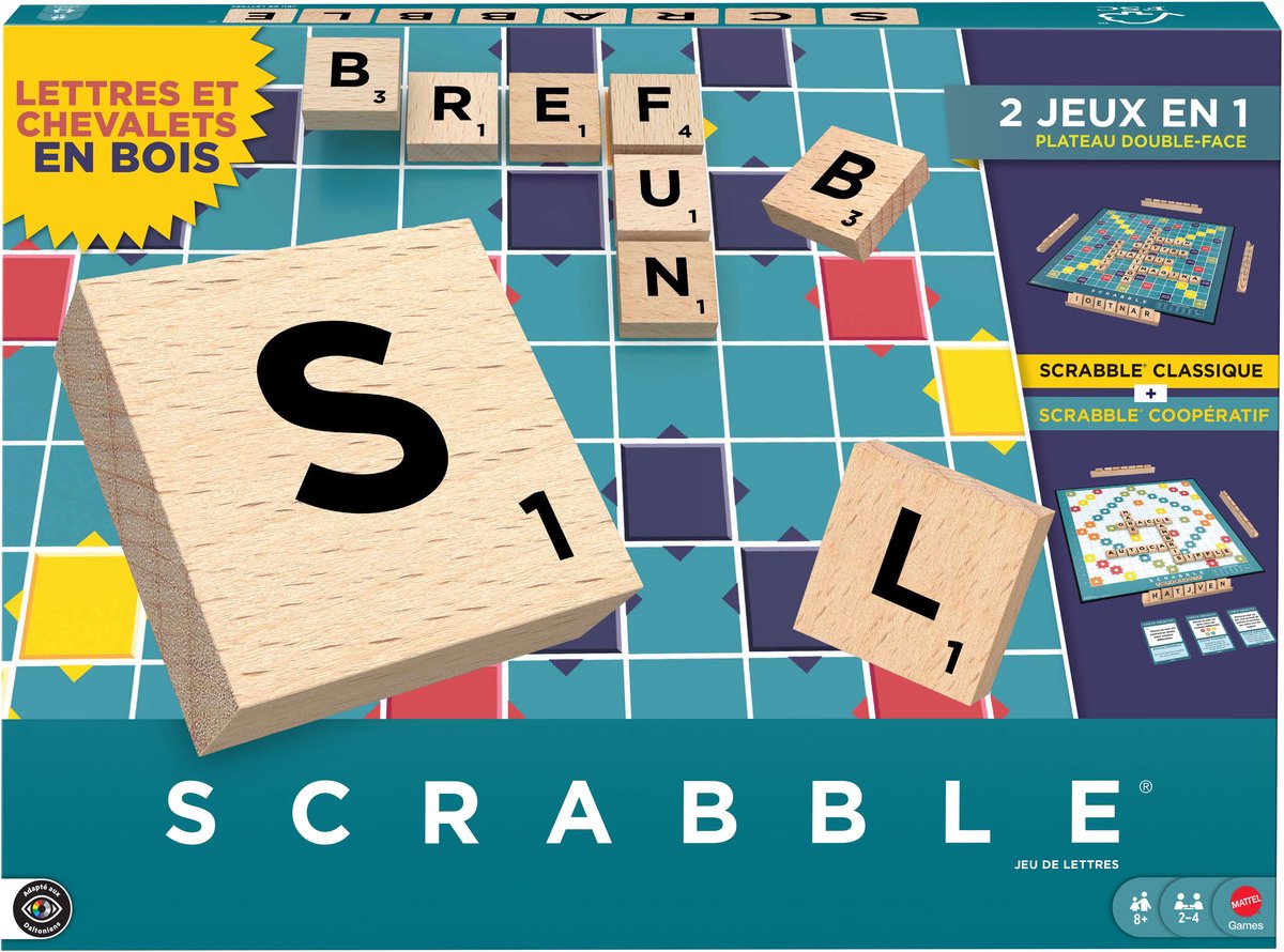 Classic Scrabble Gesellschaftsspiel 2 in 1 Mattel