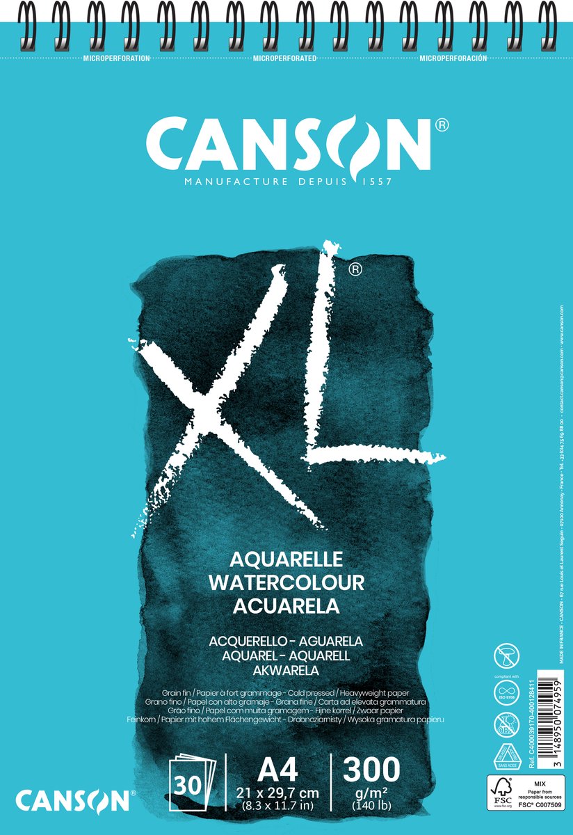 Canson XL Aquarelle CP A4 300G Spiral 30 SH