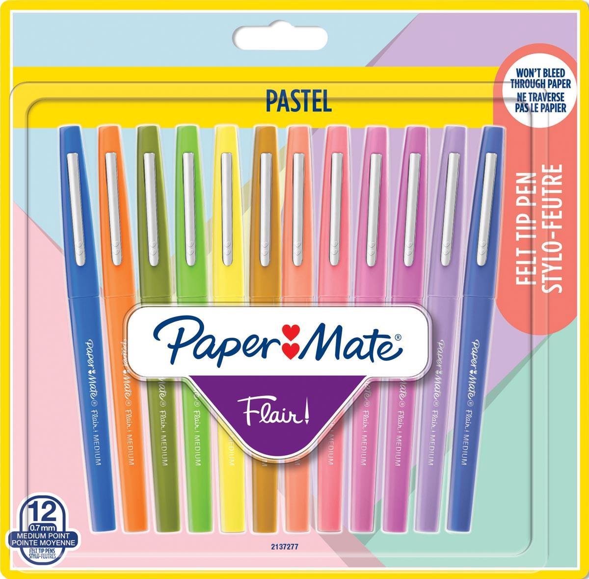 Paper Mate Flair Felt Tip Pens | Medium spids (0,7 mm) | Pastelfarver | 12 styk