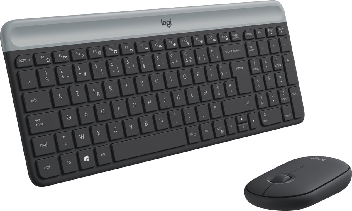 Logitech Slim Wireless Combo MK470 - Tastatur & Mus sæt - Belgisk - Grå