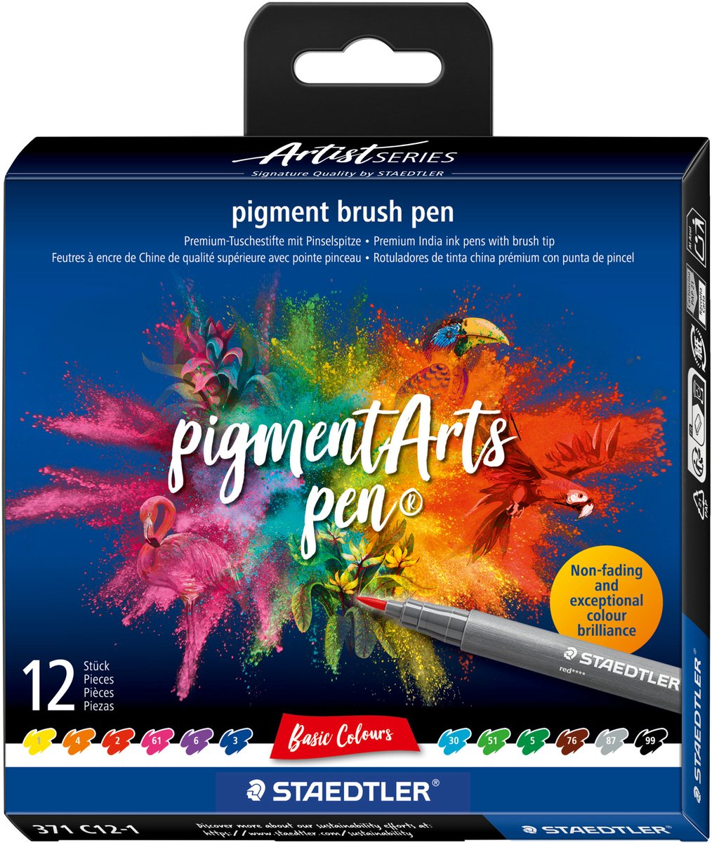 Staedtler Brush Pen Pigment Basic 12 stk/ass