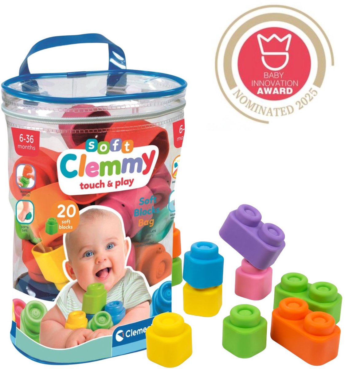 Clementoni Baby Soft Clemmy Blocks with Storage Bag 20pcs.