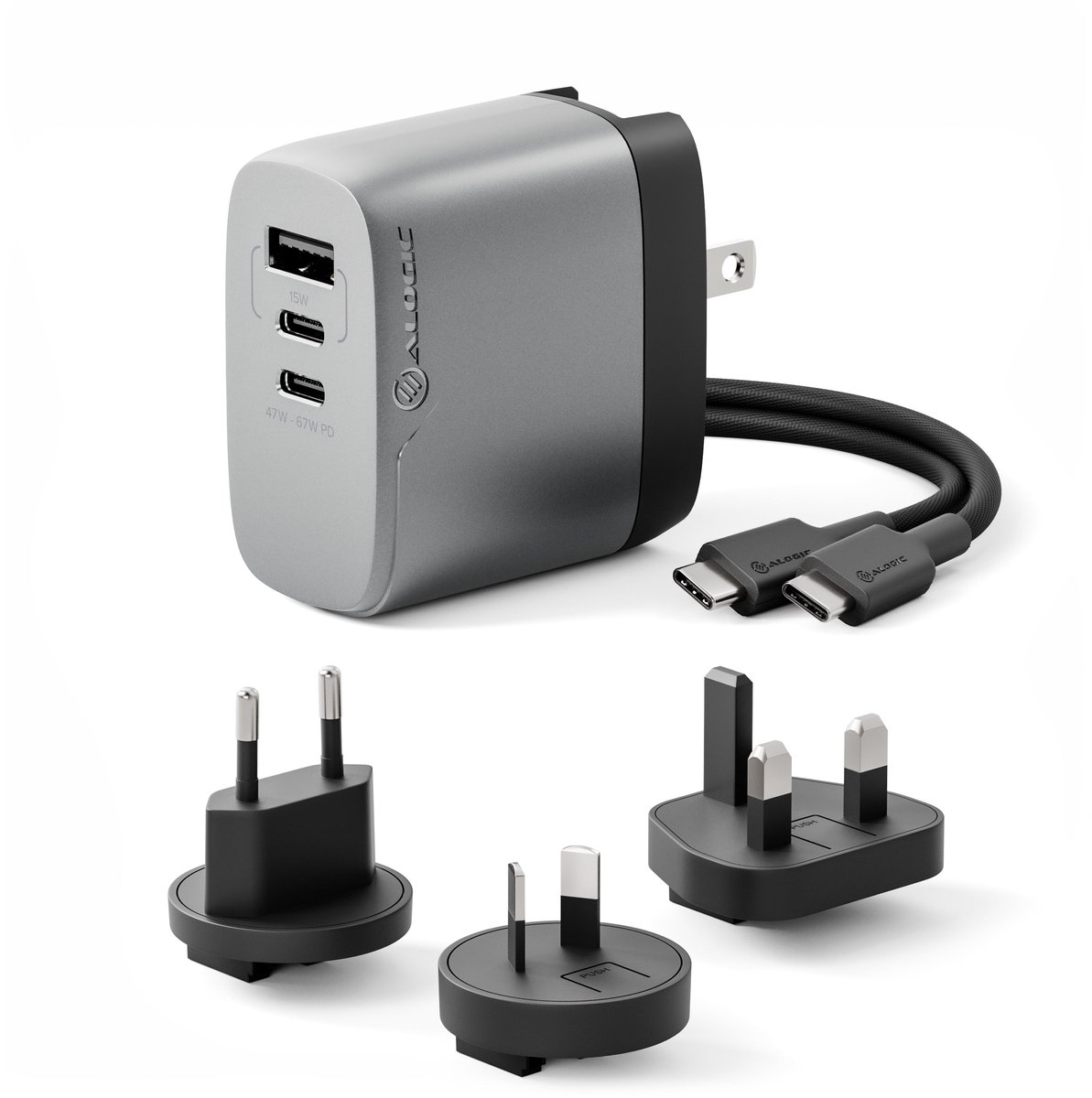 ALOGIC 3 Port 67W Rapid Power Multi-Country GaN Charger