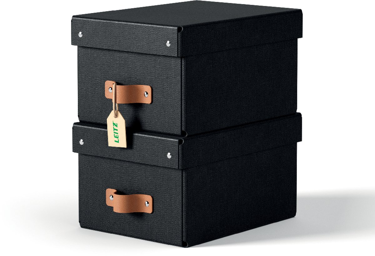 Leitz Puro opbevaringsboks med låg, small, 7 L, 100 % recirkuleret karton, pakke med 2 stk, sort